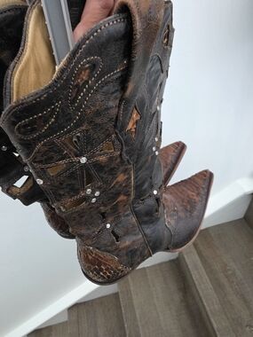 Corral Brown Distressed Leather Lace-Up Western Boots with Studs